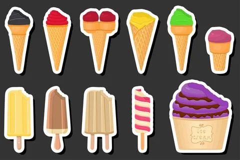 Illustration on theme big kit ice cream popsicle different types in cone wa.. Stock Illustration
