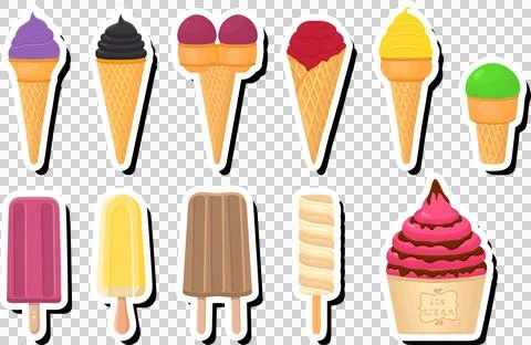 Illustration on theme big kit ice cream popsicle different types in cone wa.. Stock Illustration
