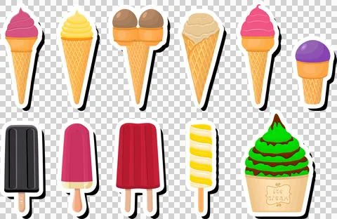 Illustration on theme big kit ice cream popsicle different types in cone wa.. Stock Illustration