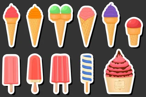 Illustration on theme big kit ice cream popsicle different types in cone wa.. Stock Illustration