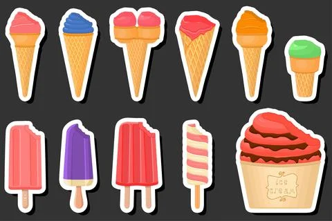 Illustration on theme big kit ice cream popsicle different types in cone wa.. 스톡 일러스트