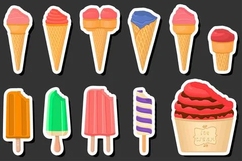 Illustration on theme big kit ice cream popsicle different types in cone wa.. 스톡 일러스트