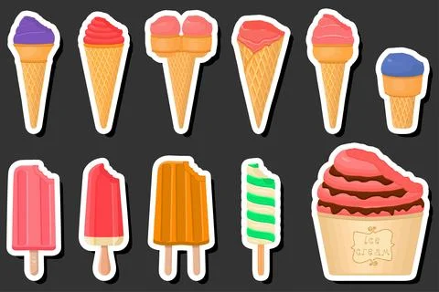 Illustration on theme big kit ice cream popsicle different types in cone wa.. Stock Illustration