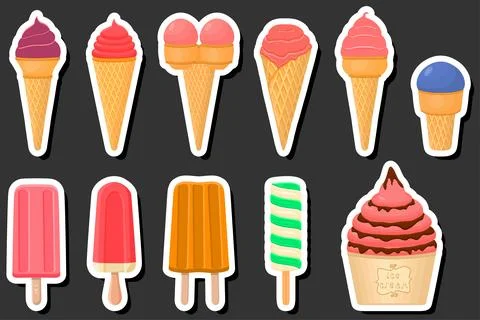 Illustration on theme big kit ice cream popsicle different types in cone wa.. Stock Illustration