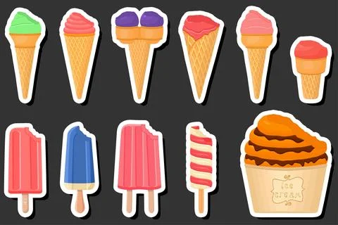 Illustration on theme big kit ice cream popsicle different types in cone wa.. 스톡 일러스트