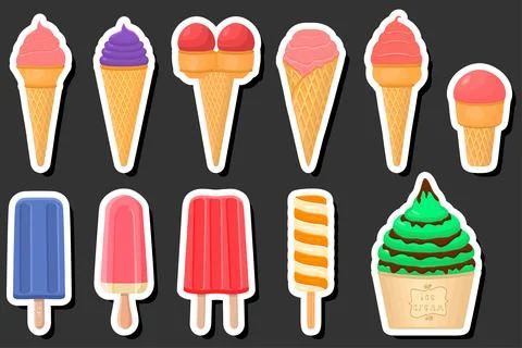 Illustration on theme big kit ice cream popsicle different types in cone wa.. Stock Illustration