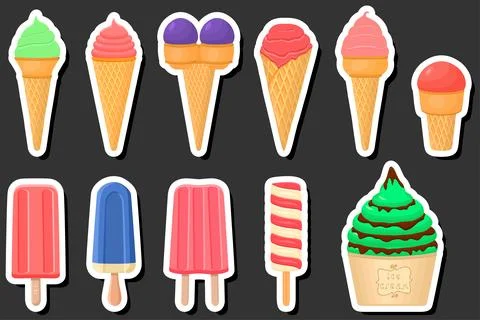 Illustration on theme big kit ice cream popsicle different types in cone wa.. 스톡 일러스트