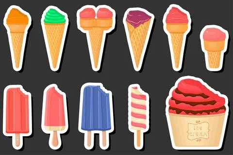 Illustration on theme big kit ice cream popsicle different types in cone wa.. 스톡 일러스트