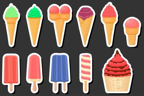 Illustration on theme big kit ice cream popsicle different types in cone wa.. 스톡 일러스트