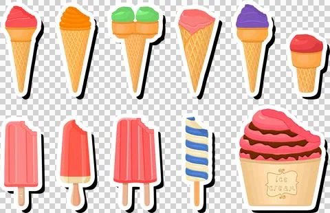 Illustration on theme big kit ice cream popsicle different types in cone wa.. 스톡 일러스트