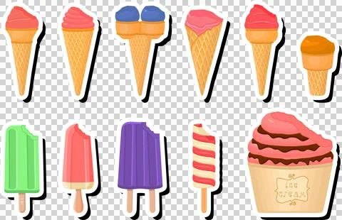 Illustration on theme big kit ice cream popsicle different types in cone wa.. 스톡 일러스트