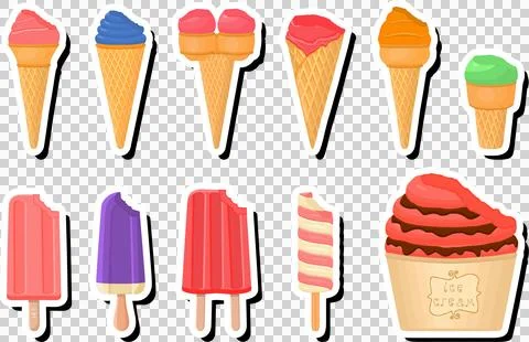 Illustration on theme big kit ice cream popsicle different types in cone wa.. Stock Illustration