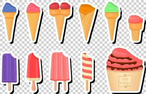 Illustration on theme big kit ice cream popsicle different types in cone wa.. Stock Illustration