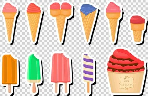Illustration on theme big kit ice cream popsicle different types in cone wa.. 스톡 일러스트