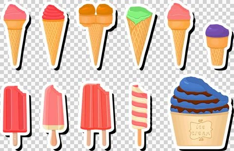 Illustration on theme big kit ice cream popsicle different types in cone wa.. 스톡 일러스트