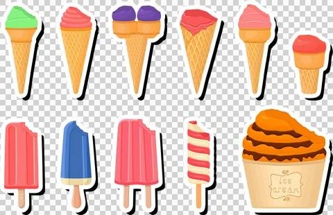Illustration on theme big kit ice cream popsicle different types in cone wa.. Illustrazione stock