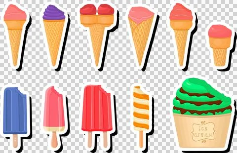 Illustration on theme big kit ice cream popsicle different types in cone wa.. 스톡 일러스트