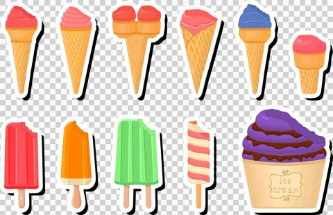 Illustration on theme big kit ice cream popsicle different types in cone wa.. Stock Illustration