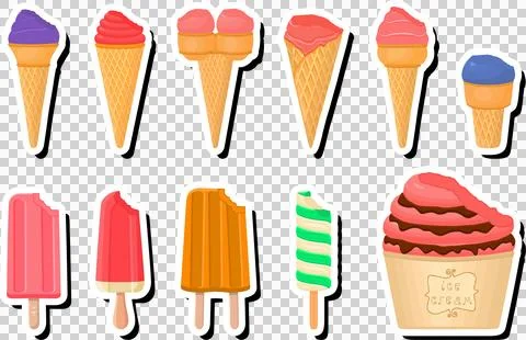 Illustration on theme big kit ice cream popsicle different types in cone wa.. 스톡 일러스트