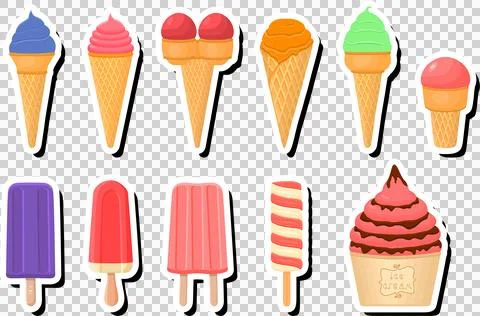 Illustration on theme big kit ice cream popsicle different types in cone wa.. 스톡 일러스트