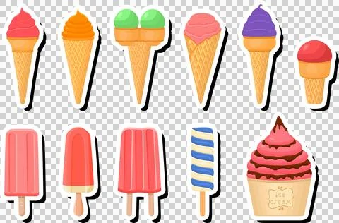Illustration on theme big kit ice cream popsicle different types in cone wa.. 스톡 일러스트