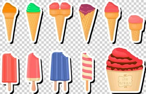 Illustration on theme big kit ice cream popsicle different types in cone wa.. 스톡 일러스트