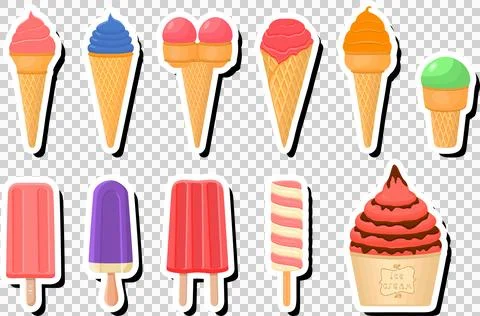 Illustration on theme big kit ice cream popsicle different types in cone wa.. 스톡 일러스트