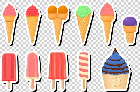Illustration on theme big kit ice cream popsicle different types in cone wa.. 스톡 일러스트