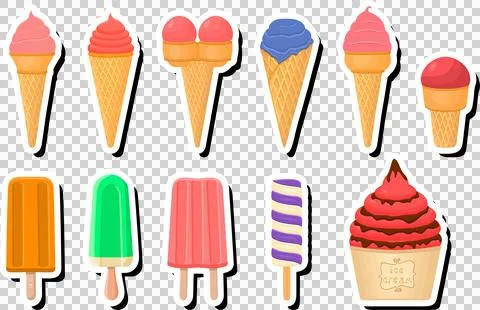 Illustration on theme big kit ice cream popsicle different types in cone wa.. 스톡 일러스트