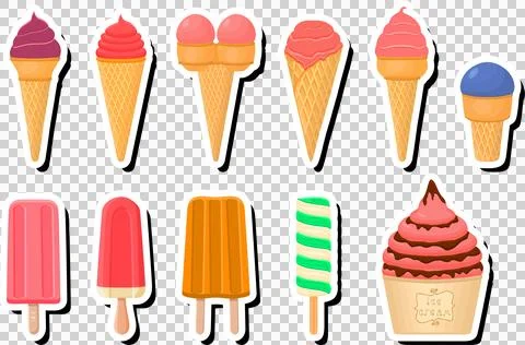 Illustration on theme big kit ice cream popsicle different types in cone wa.. Stock Illustration