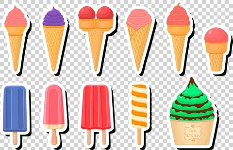 Illustration on theme big kit ice cream popsicle different types in cone wa.. Stock Illustration