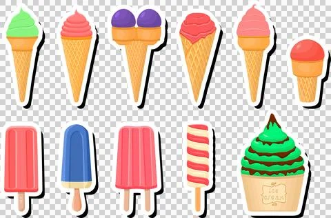 Illustration on theme big kit ice cream popsicle different types in cone wa.. 스톡 일러스트