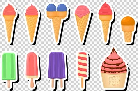 Illustration on theme big kit ice cream popsicle different types in cone wa.. 스톡 일러스트