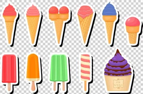Illustration on theme big kit ice cream popsicle different types in cone wa.. 스톡 일러스트