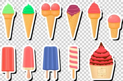 Illustration on theme big kit ice cream popsicle different types in cone wa.. 스톡 일러스트