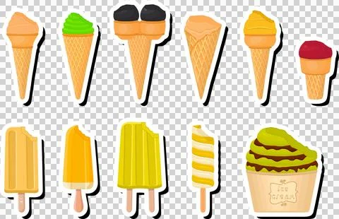 Illustration on theme big kit ice cream popsicle different types in cone wa.. Stock Illustration