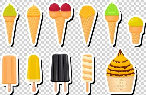 Illustration on theme big kit ice cream popsicle different types in cone wa.. Stock Illustration