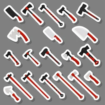 Illustration on theme big kit steel axes with wooden handle Stock Illustration
