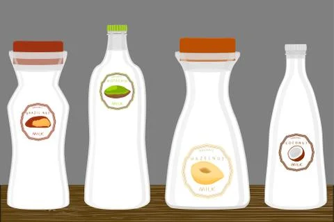 Illustration on theme big set different types chilled milk Ilustración de archivo