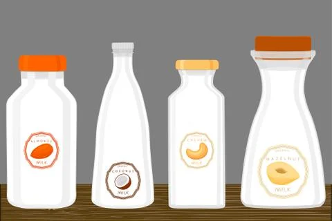 Illustration on theme big set different types chilled milk Ilustración de archivo