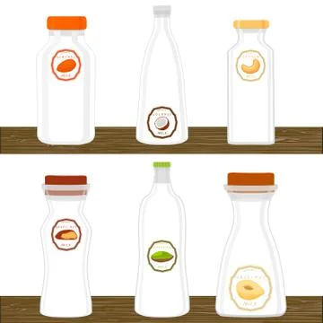Illustration on theme big set different types chilled milk Ilustración de archivo