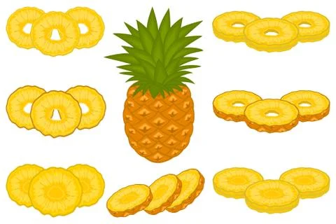 Illustration on theme big set different types yellow tropical pineapple Stock Illustration