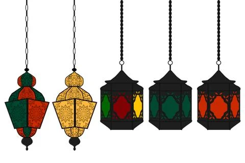 Illustration on theme big set different types lanterns Stock Illustration