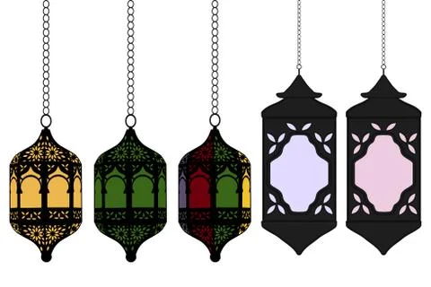 Illustration on theme big set different types lanterns Stock Illustration