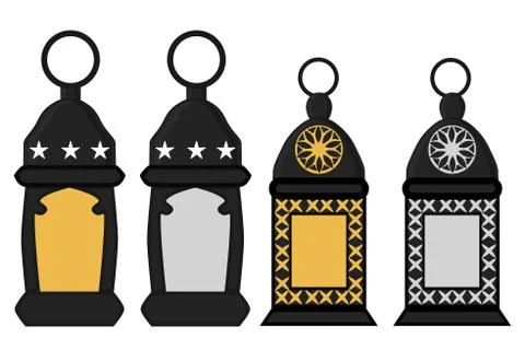Illustration on theme big set different types lanterns Stock Illustration
