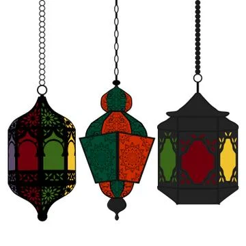 Illustration on theme big set different types lanterns Stock Illustration