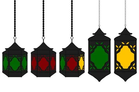 Illustration on theme big set different types lanterns Stock Illustration