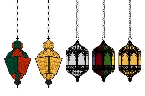 Illustration on theme big set different types lanterns Stock Illustration