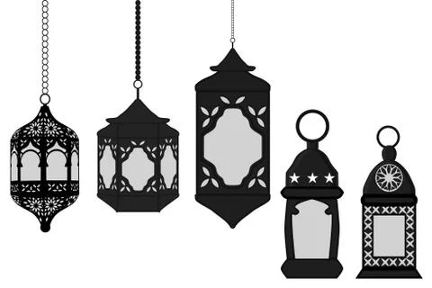 Illustration on theme big set different types lanterns Stock Illustration