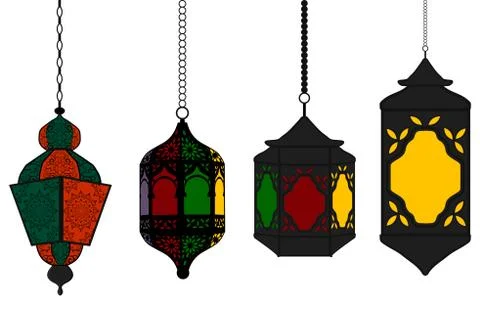 Illustration on theme big set different types lanterns Stock Illustration